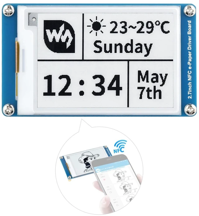 Main image of waveshare 2.7inch Passive-Powered E-Paper Module, Novel Passive NFC Technology, No Battery Required, No More Battery Life Trouble, Black and White Display Colors