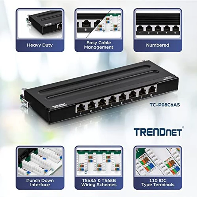 Alt view image 2 of 5 - TRENDnet 8-Port Cat6A Shielded Patch Panel,TC-P08C6AS,Wall Mount Ready