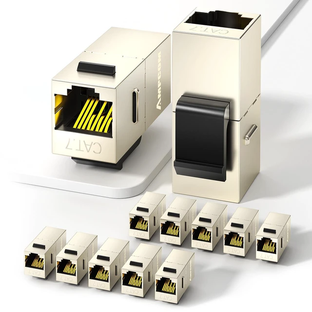 Main image of AMPCOM CAT7 Inline Coupler RJ45 STP Keystone Jack, Shielded Female to Female Feedthrough Ethernet Module- 12 Pack