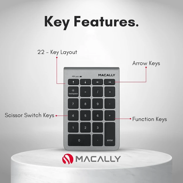 Alt view image 3 of 5 - Macally Bluetooth Number Pad for Laptop - Wireless Numeric Keypad - 22 Key Numeric Keypad for Data Entry, Numpad Compatible with MacBook, iPad, iPhone, iOS, Laptop, PC, Android