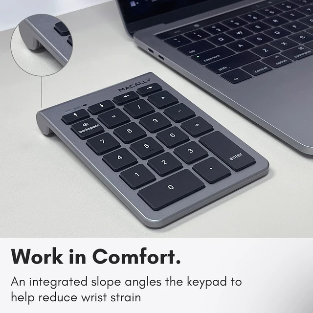 Alt view image 5 of 5 - Macally Bluetooth Number Pad for Laptop - Wireless Numeric Keypad - 22 Key Numeric Keypad for Data Entry, Numpad Compatible with MacBook, iPad, iPhone, iOS, Laptop, PC, Android