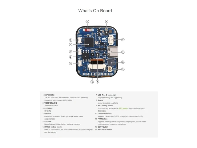 Alt view image 4 of 5 - Waveshare ESP32-S3 Development Board with Onboard 1.69inch Touch LCD Display, 240280 Pixels, 262K Color Micro LCD Display, ESP32-S3, Accelerometer and Gyroscope Sensor