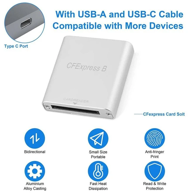 Alt view image 3 of 5 - xiwai USB3.1 Type-C USB3.0 Type-A to CFE Type-B Slot Card Reader Gen 2 10Gpbs CF Express Extension Adapter with USB C to USB C/USB A Cable