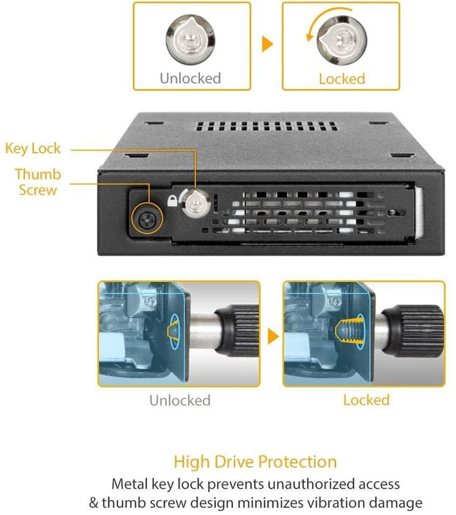 Alt view image 4 of 5 - ICY DOCK Rugged Full Metal 2.5 SATA/SAS HDD & SSD Mobile Rack for External 3.5" Drive Bay with Key Lock & Thumb Screw Design ^^ ToughArmor MB491SKL-B