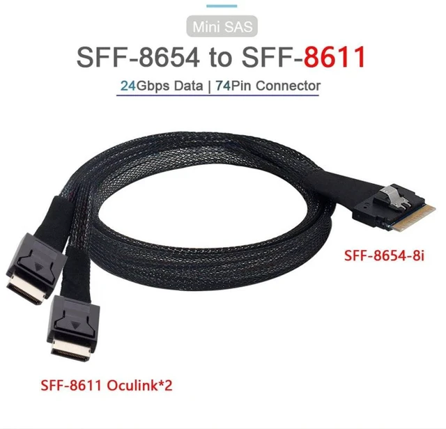 Alt view image 2 of 5 - chenyang 1.64FT SlimSAS to Oculink Cable,SFF-8654 8i 1 to 2 SFF-8611 4i Cable for Servers, Switches, Routers, Hard Drive