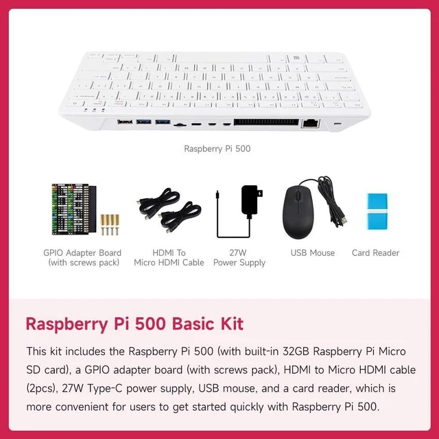 Alt view image 3 of 5 - Waveshare Pi 500 Portable Keyboard, Compatible with Raspberry Pi 500, Personal Computer, Quad-core Arm Processor, WiFi/Bluetooth Support, Dual-4K Outputs, Comes with Official 32GB Micro SD Card