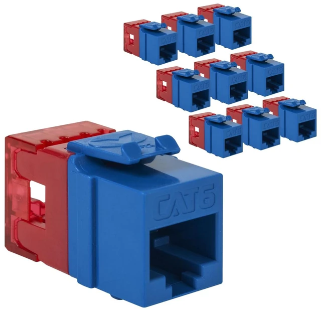 Main image of ICC CAT6 RJ45 Keystone Jack, Slim Body 180 Punch Down, Blue, 10-Pack