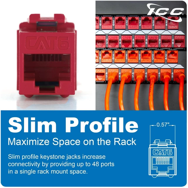Alt view image 3 of 5 - ICC CAT6 Keystone Jack with Slim Profile 180 Degree Punch Down, RJ45 UL Listed PoE++ TAA Compliant for Wall Plate or Patch Panel, Includes JackEasy Termination Tool, White 400 Pack