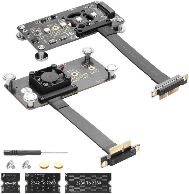 Main image of CERRXIAN M.2 NVME M-Key SSD to PCI-E 1X Extension Cable with Cooling Fan and Automatic Discoloration LED,Supports 2230/2242 / 2260/2280 M.2 NGFF NVME SSD