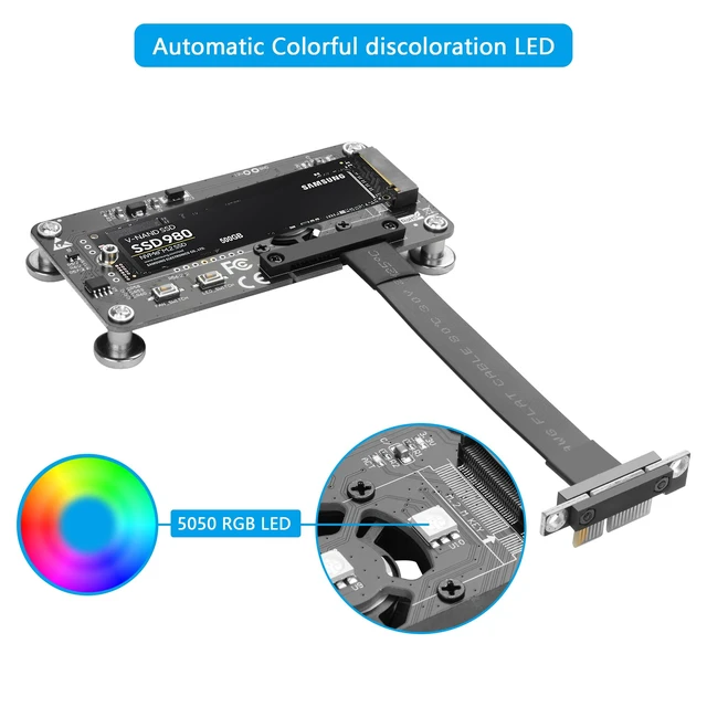 Alt view image 4 of 5 - CERRXIAN M.2 NVME M-Key SSD to PCI-E 1X Extension Cable with Cooling Fan and Automatic Discoloration LED,Supports 2230/2242 / 2260/2280 M.2 NGFF NVME SSD