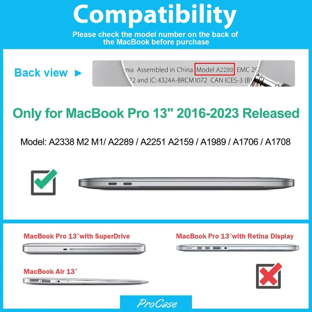 Alt view image 2 of 5 - ProCase for MacBook Pro 13 Inch 2023 M2, 2022 2020 M1 A2338/ A2289/ A2251, Heavy Duty Hard Shell Case with Dual Layer Protective Cover and Kickstand for MacBook Pro 13-inch -Black