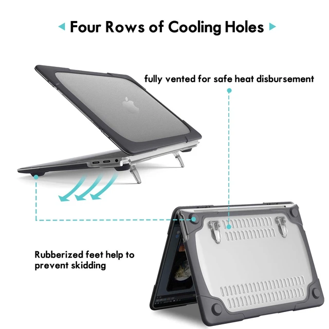 Alt view image 5 of 5 - ProCase for MacBook Pro 13 Inch 2023 M2, 2022 2020 M1 A2338/ A2289/ A2251, Heavy Duty Hard Shell Case with Dual Layer Protective Cover and Kickstand for MacBook Pro 13-inch -Black
