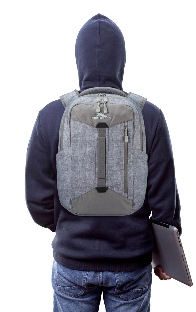 Alt view image 5 of 5 - High Sierra Large Backpack Reflective Accent Comfortable Mesh Back School Bag with Tablet Device Sleeve and Adjustable Straps, Silver