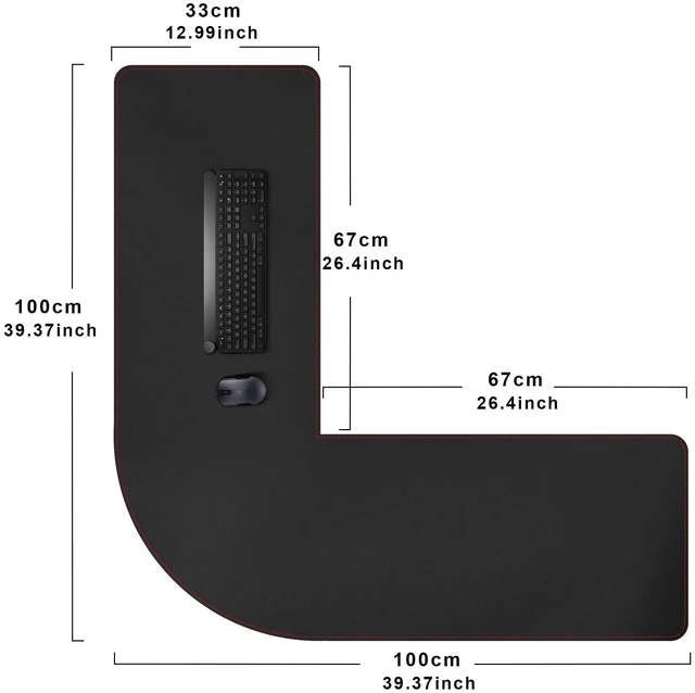 Alt view image 2 of 5 - ZORESYN PU Leather L Shaped Desk Mat (39.4" + 39.4") x 13", Black