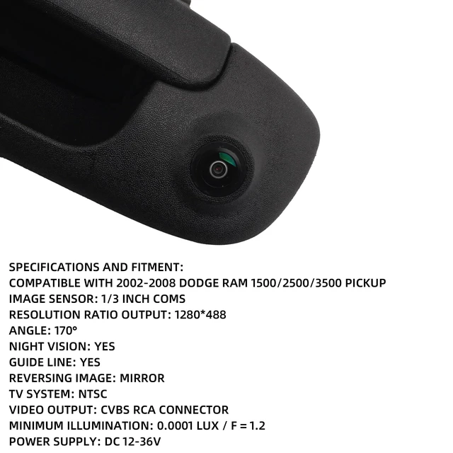 Alt view image 3 of 5 - Dasbecan Tailgate Handle Backup Camera Compatible with 2002-2008 Dodge Ram