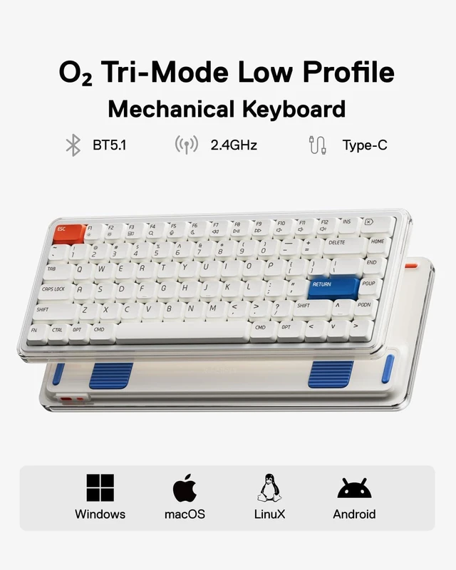 Alt view image 2 of 5 - MelGeek O2 Wireless Low Profile Mechanical Quiet Keyboard for Mac Office