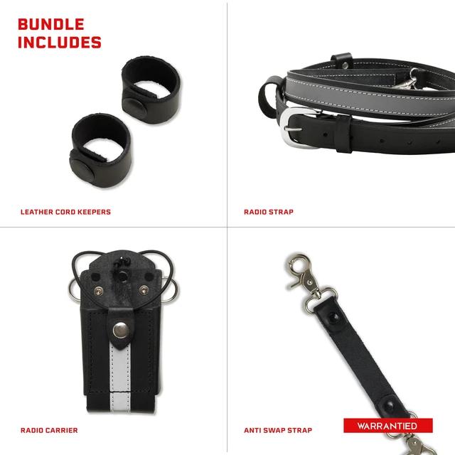 Alt view image 3 of 5 - Revolution Fire Gear Reflective Leather Radio Holster Set Heavy Duty Strap, Anti-Sway, Fits Motorola APX Series for Firefighters, EMT, Police