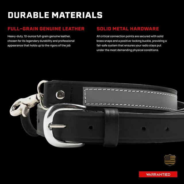 Alt view image 4 of 5 - Revolution Fire Gear Reflective Leather Radio Holster Set Heavy Duty Strap, Anti-Sway, Fits Motorola APX Series for Firefighters, EMT, Police