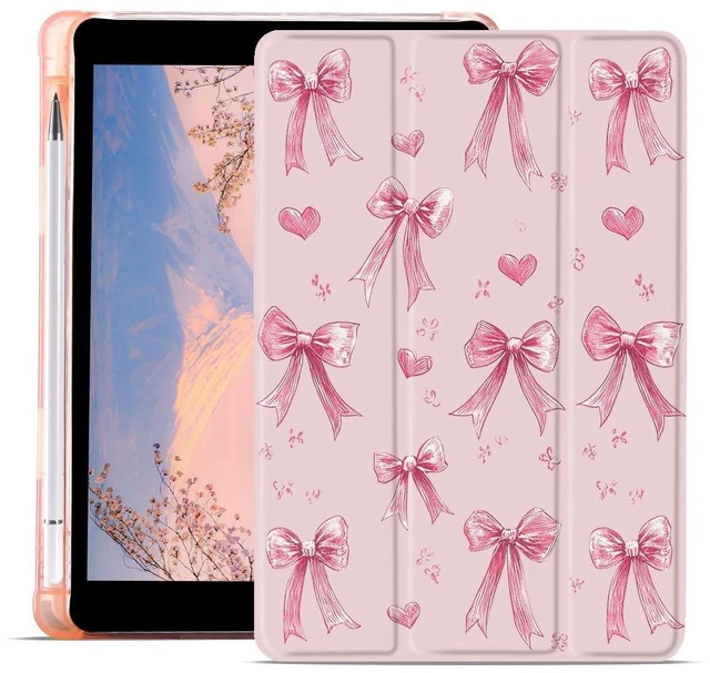 Main image of JOYLAND Aesthetic Bow Ribbon Case for iPad 9th/7th/8th Generation (2021/2020/2019) 10.2 Inch with Pencil Holder Cute Pink Pink Bow Girly Cover Auto Wake/Sleep Foldable Shockproof Case