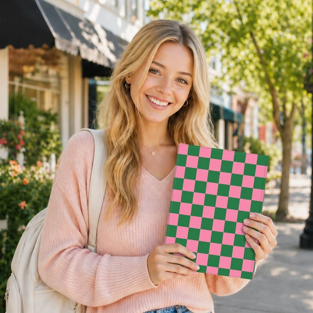 Alt view image 3 of 5 - Mewealth for iPad 11th 10th Generation Case with Keyboard, Backlights LED Wireless Keyboard Cover with Pencil Holder for 11th A16 11-inch 202510th Gen 10.9 Inch 2022, Checkered Plaid Green-Pink