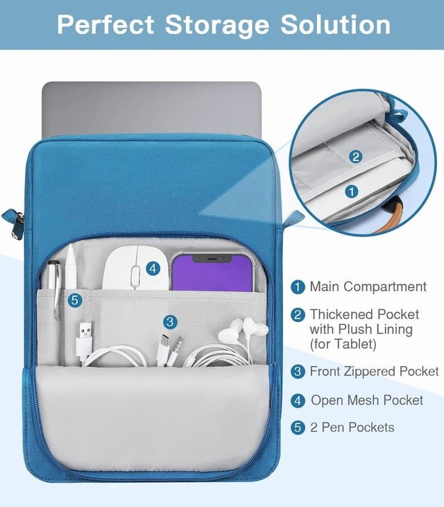 Alt view image 5 of 5 - MoKo 13.3-14 Inch Laptop Sleeve Carrying Bag with Shoulder Strap & Handle