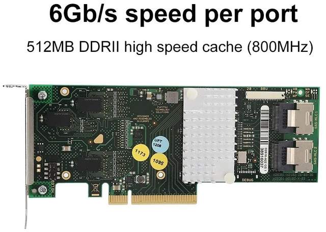 Alt view image 4 of 5 - SAS Controller Card, 6Gbps PCIe 2.0 Array Card with 512MB Cache