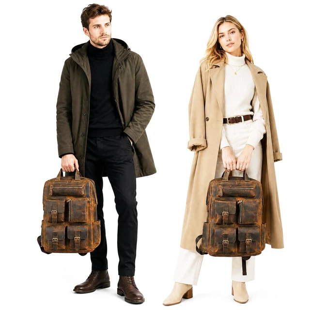 Alt view image 3 of 5 - Handadsume Water Resistant Canvas + Leather Large Travel Back-pack Rucksack Knapsack Laptop Bag For Men FB1170 (X-9950-Coffee)