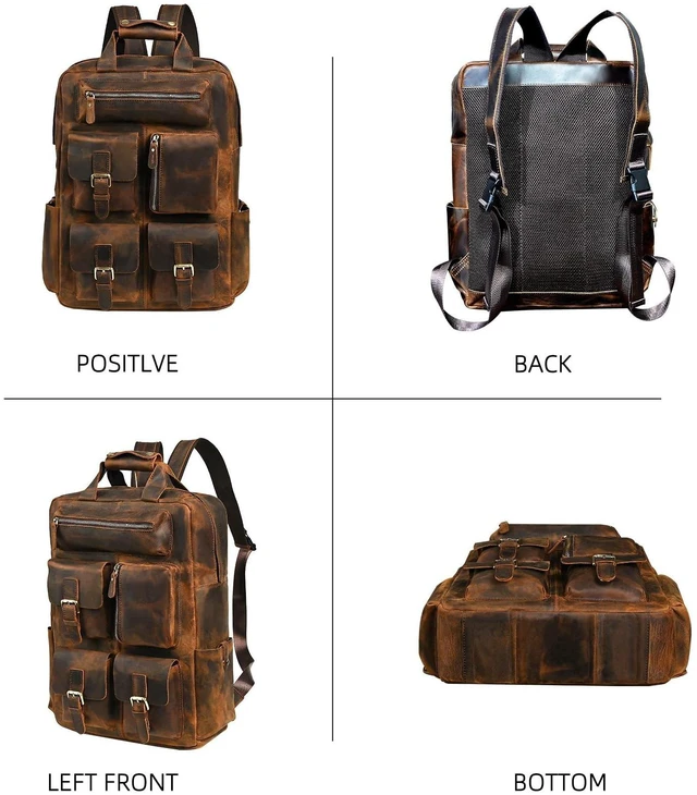 Alt view image 4 of 5 - Handadsume Water Resistant Canvas + Leather Large Travel Back-pack Rucksack Knapsack Laptop Bag For Men FB1170 (X-9950-Coffee)