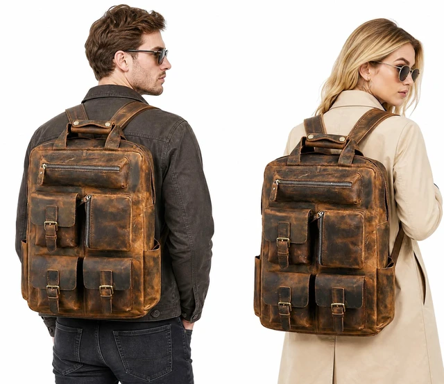 Alt view image 2 of 5 - Handadsume Water Resistant Canvas + Leather Large Travel Back-pack Rucksack Knapsack Laptop Bag For Men FB1170 (X-9950-Coffee)