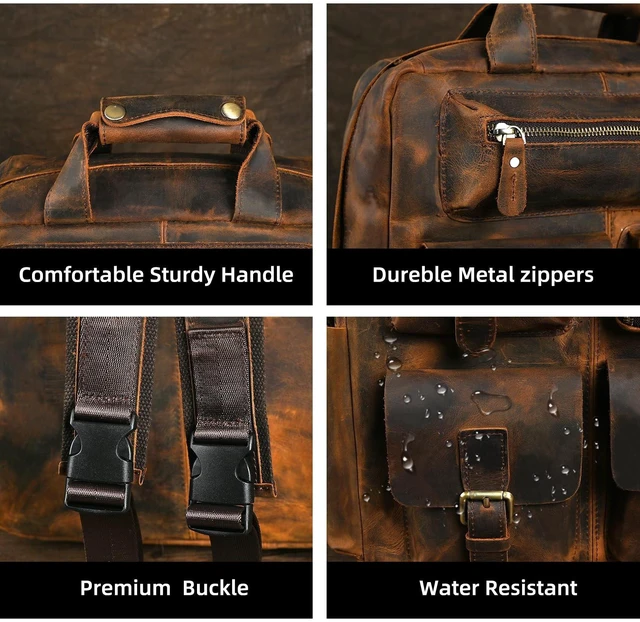 Alt view image 5 of 5 - Handadsume Water Resistant Canvas + Leather Large Travel Back-pack Rucksack Knapsack Laptop Bag For Men FB1170 (X-9950-Coffee)