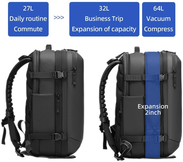 Alt view image 3 of 5 - GYakeog Expandable Business Travel Backpack with Laptop Compartment, Vacuum sealed travel backpack 64L for Business Trip/Commute (6681-ZKB-BLACK)