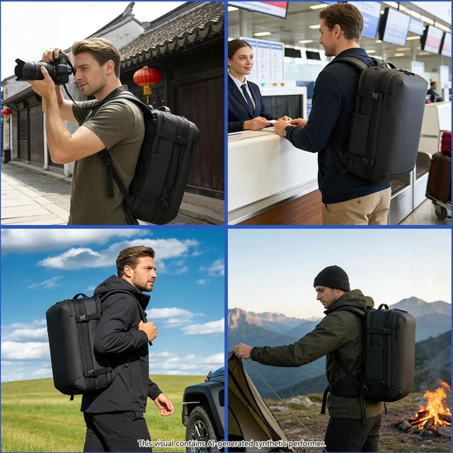 Alt view image 4 of 5 - GYakeog Expandable Business Travel Backpack with Laptop Compartment, Vacuum sealed travel backpack 64L for Business Trip/Commute (6681-ZKB-BLACK)