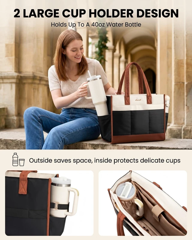 Alt view image 3 of 5 - LOVEVOOK Work Tote Bag for Women, 17.3 Inch Laptop Bag with 40oz Cup Holder