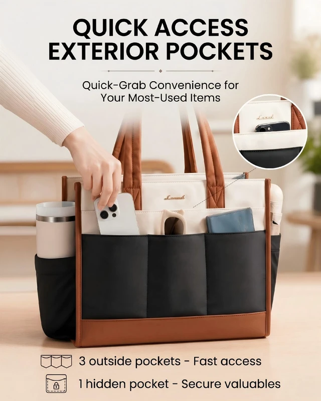 Alt view image 5 of 5 - LOVEVOOK Work Tote Bag for Women, 17.3 Inch Laptop Bag with 40oz Cup Holder
