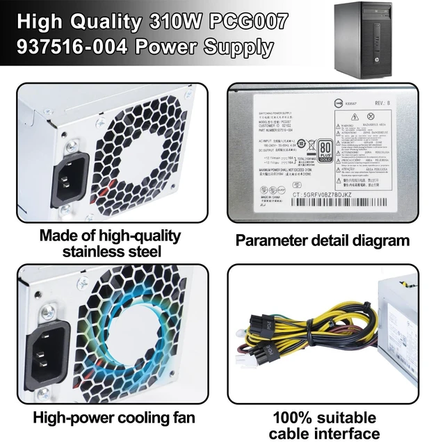 Alt view image 5 of 5 - LXun Upgraded PCG007 937516-004 310W Power Supply Compatible with HP ProDesk 280 288 480 G3 MT, Compatible with HP 400G4 282G3 SFF 901772-004 DPS-310AB-1A PSU Power Supply