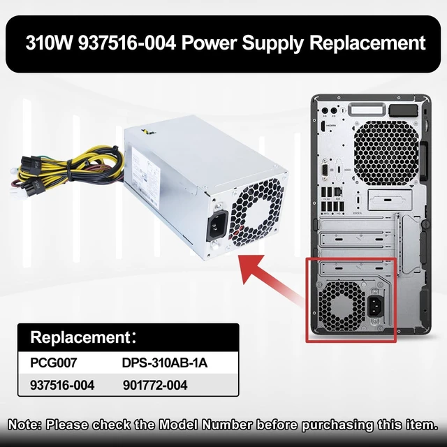 Alt view image 3 of 5 - LXun Upgraded PCG007 937516-004 310W Power Supply Compatible with HP ProDesk 280 288 480 G3 MT, Compatible with HP 400G4 282G3 SFF 901772-004 DPS-310AB-1A PSU Power Supply