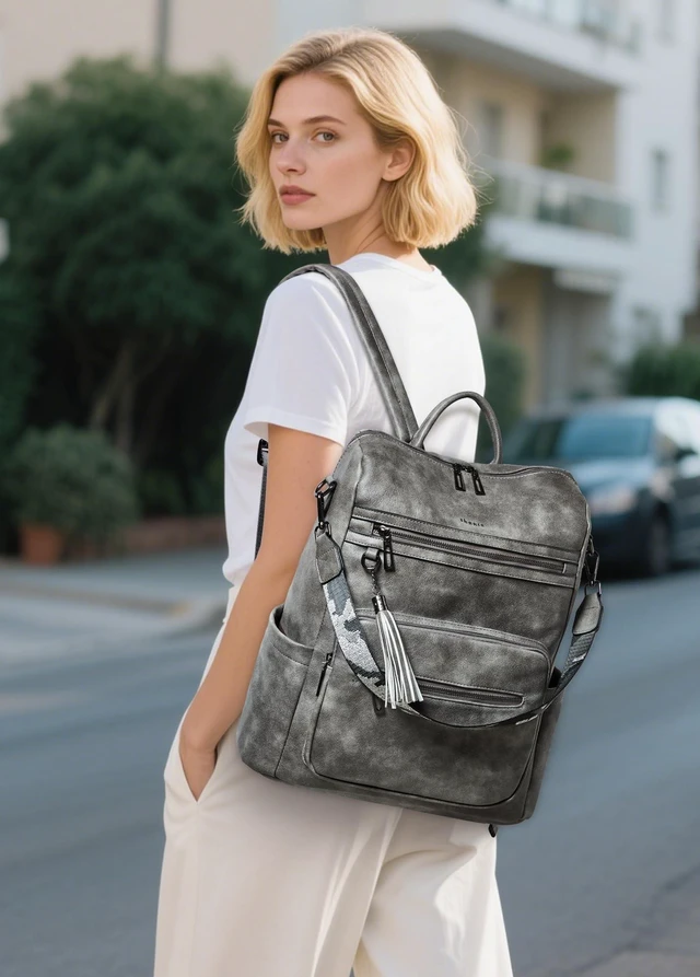 Alt view image 2 of 5 - Shrrie 15.6 inch Laptop Backpack for Women,Leather Backpack Purse