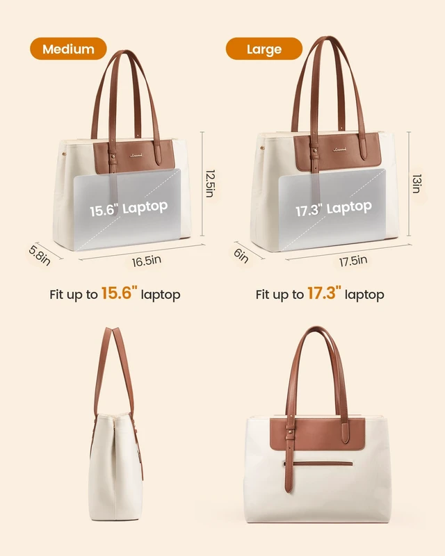 Alt view image 5 of 5 - LOVEVOOK Laptop Tote Bag for Women 15.6 Inch, Water-Resistant Work Tote Bag Large Capacity Computer Bag Briefcase Handbag for Office Business Travel Teacher Nurse, Nylon & PU, Beige