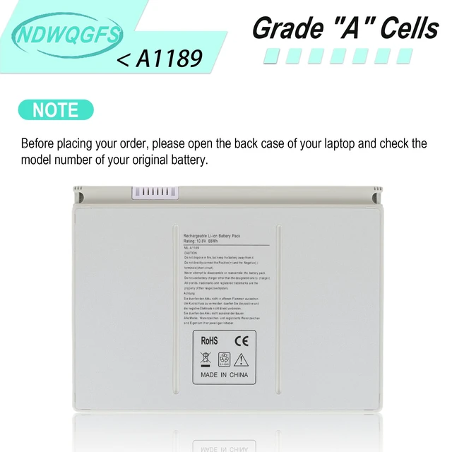 Alt view image 4 of 5 - NDWQGFS New A1189 Laptop Battery for Apple MacBook Pro 17-inch Series A1151 A1212 A1261 A1229 MA458 MA458/A MA458G/A MA458J/A MA092 MA611 MB166B (Small, Silver) 1