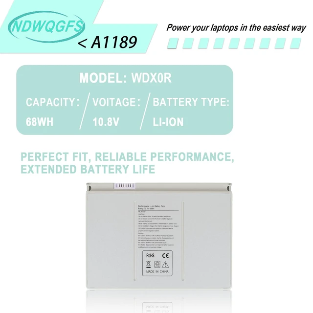 Alt view image 5 of 5 - NDWQGFS New A1189 Laptop Battery for Apple MacBook Pro 17-inch Series A1151 A1212 A1261 A1229 MA458 MA458/A MA458G/A MA458J/A MA092 MA611 MB166B (Small, Silver) 1