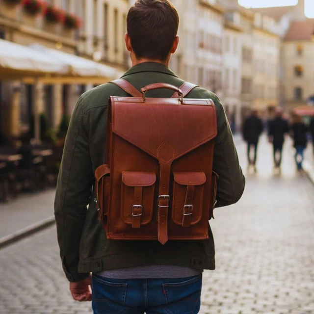 Alt view image 3 of 5 - Shy Shy Lets Touch The Sky 16" Leather Backpack Lightweight Rucksack Sling Bag Men and Women (12"x 6")