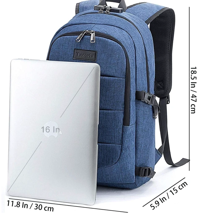 Alt view image 4 of 5 - Tzowla Travel Laptop Backpack Water Resistant Anti-Theft Bag with Giant Tumbler Holder Pocket and Lock 17.3 Inch Computer Business Backpacks for Women Men Work College Gift,Casual Daypack(Blue)