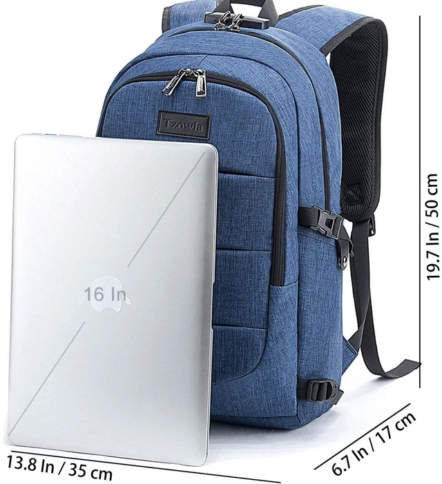Alt view image 5 of 5 - Tzowla Travel Laptop Backpack Water Resistant Anti-Theft Bag with Giant Tumbler Holder Pocket and Lock 17.3 Inch Computer Business Backpacks for Women Men Work College Gift,Casual Daypack(Blue)