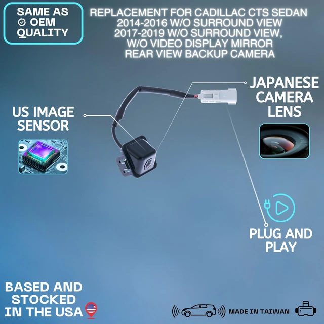 Alt view image 2 of 5 - Backup Camera Replaces for Cadillac CTS Sedan 2014-2016 w/o Surround View ^^ 2017-2019 w/o Surround View, w/o Video Display Mirror OE Part # 84122569, 22881099, 23387830