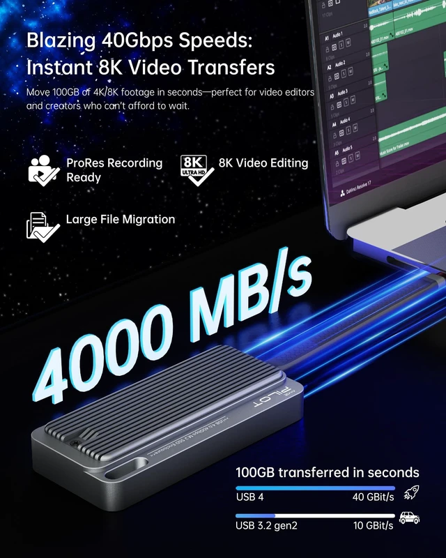 Alt view image 2 of 5 - AMZPILOT 40Gbps USB4 NVMe Enclosure with Triple-Cooling System Aluminum