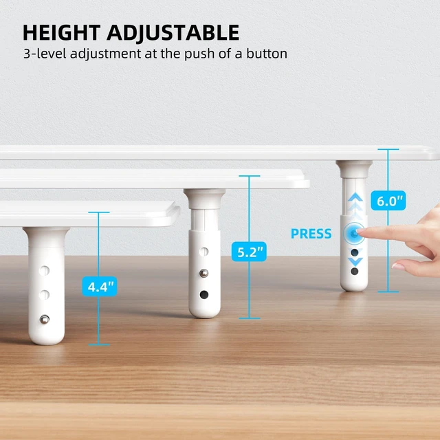 Alt view image 3 of 5 - AFOOYO Dual Monitor Stand for Desk, Adjustable Height Wood Computer Riser, Ergonomic Monitor Shelf for Laptop, Printer, TV, Black - Large Storage Space, Sturdy Desk Organizer for Home & Office,White