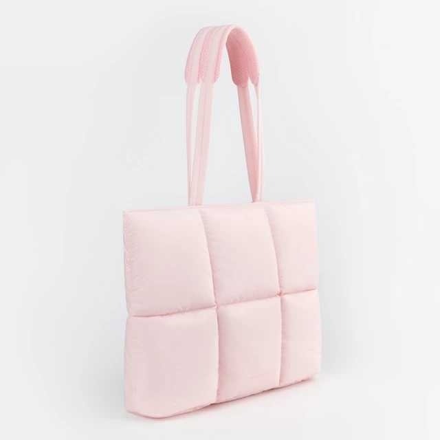 Alt view image 3 of 5 - Comfyable Puffy Laptop Bag Compatible for 13 Inch 14 Inch MacBook Pro/Air, Lightweight Puffer Handbag for Women with Laptop Compartment, Quilted Anti-Slip Shoulder Bag for Work, Travel, College, Pink