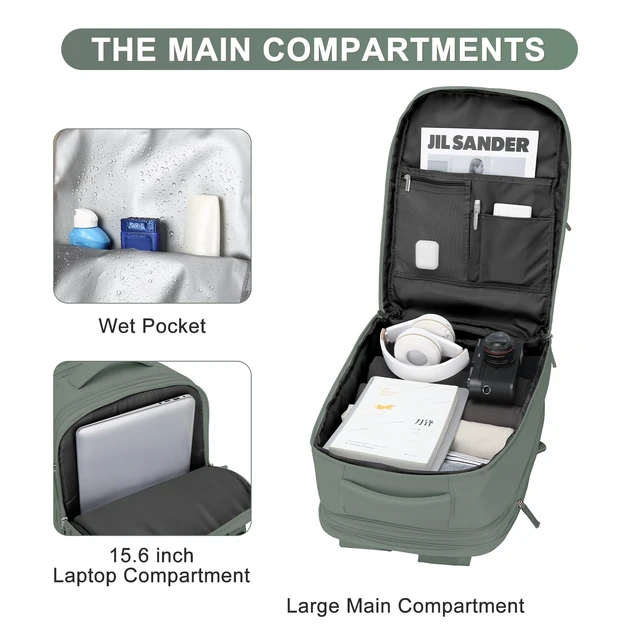 Alt view image 4 of 5 - Extra Backpack For Traveling On Airplane Travel Backpack For Women Men Airline Approved Carry On Bags For Airplanes Gym Bag With Shoe Compartment Waterproof Laptop Backpack Camping Hiking Backpack