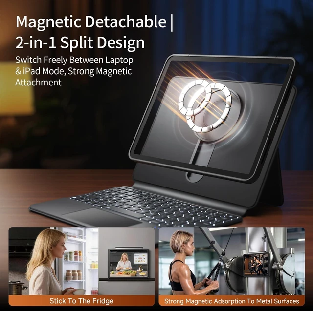 Alt view image 5 of 5 - Uminy Detachable Magnetic Keyboard Case for iPad A16 & 10.9 Inch, Black