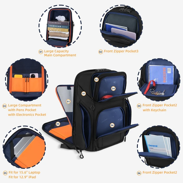 Alt view image 4 of 5 - DUSLANG Laptop Backpack,Business Travel Anti Theft Slim Durable Laptops Backpack with USB Charging Port,Water Resistant College Computer Bag for Women & Men Fits 15.6 Inch Laptop and Notebook